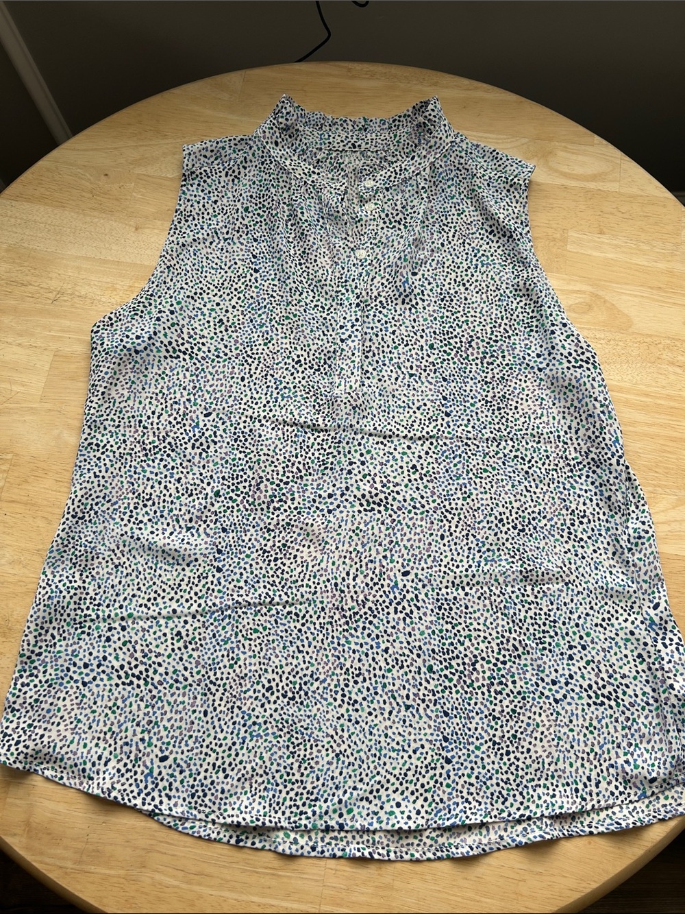 Sleeveless White Dot-Print Blouse